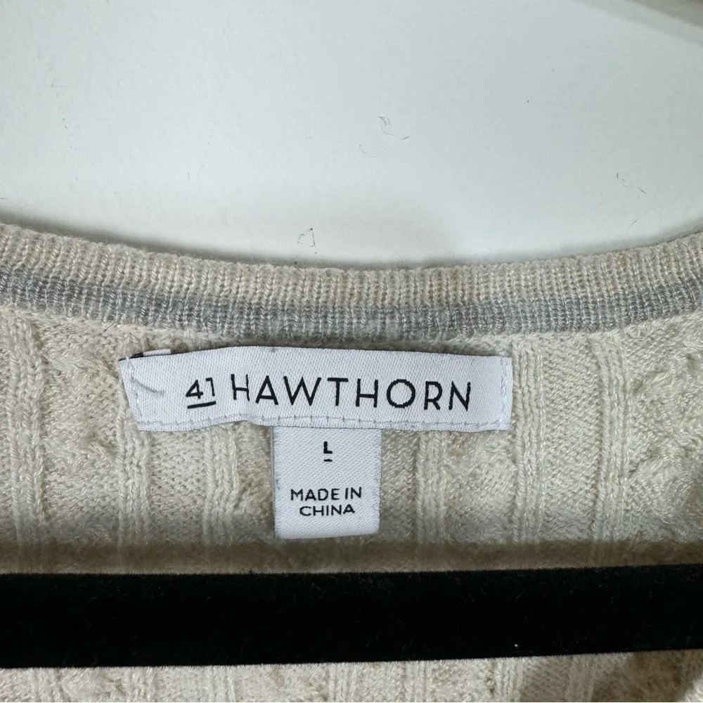 41 Hawthorn Cream Ivory Cable Knit V neck Long Sleeve Sweater Top Neutral Boho
